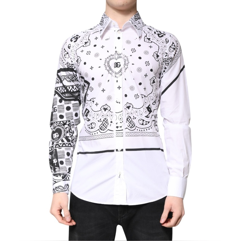 Dolce & Gabbana White Bandana Print Cotton Dress Slim Shirt size 41/16.